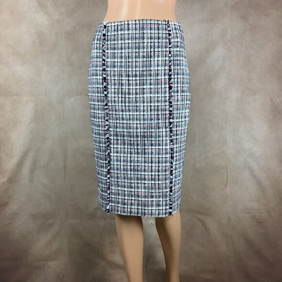 J.CREW Cotton Navy/White Tweed Pencil Skirt Size 0 - Picture 7 of 8